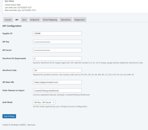 trendyol-plugin-api-settings Trendyol plugin API settings